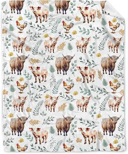 Highland Cow - Manta de franela de cerdo de pollo, acogedora y suave y ligera para cama, sofá, viajes, todas las estaciones, 40 x 50 pulgadas, para