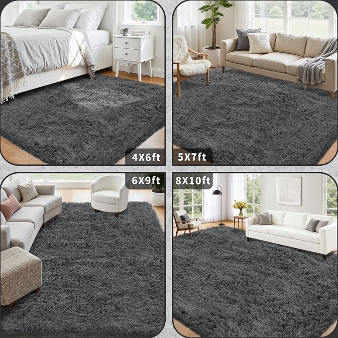 Tapete 6x9 pies, Alfombra suave y esponjosa, Antideslizante, Gris miniatura 5