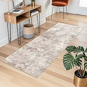RUUGME Washable Abstract 2x6 Runner Rug: Living Room Hallway Entryway Rugs Indoor Non Slip with Rubber Backing Soft Thin Home Decor Mats for Living Room Bedroom Distressed Low Pile Carpets 2x6 Brown