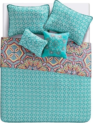 Miniatura 5 de VCNY Home Yara Medallion - Juego de edredón reversible de 5 piezas, tamaño King, aguamarina