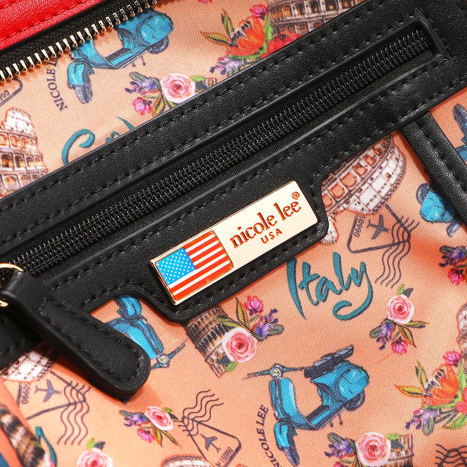 Nicole Lee Martha Travels Italy Wide Handbag, Vegan Leather, Rhinestone Embellished