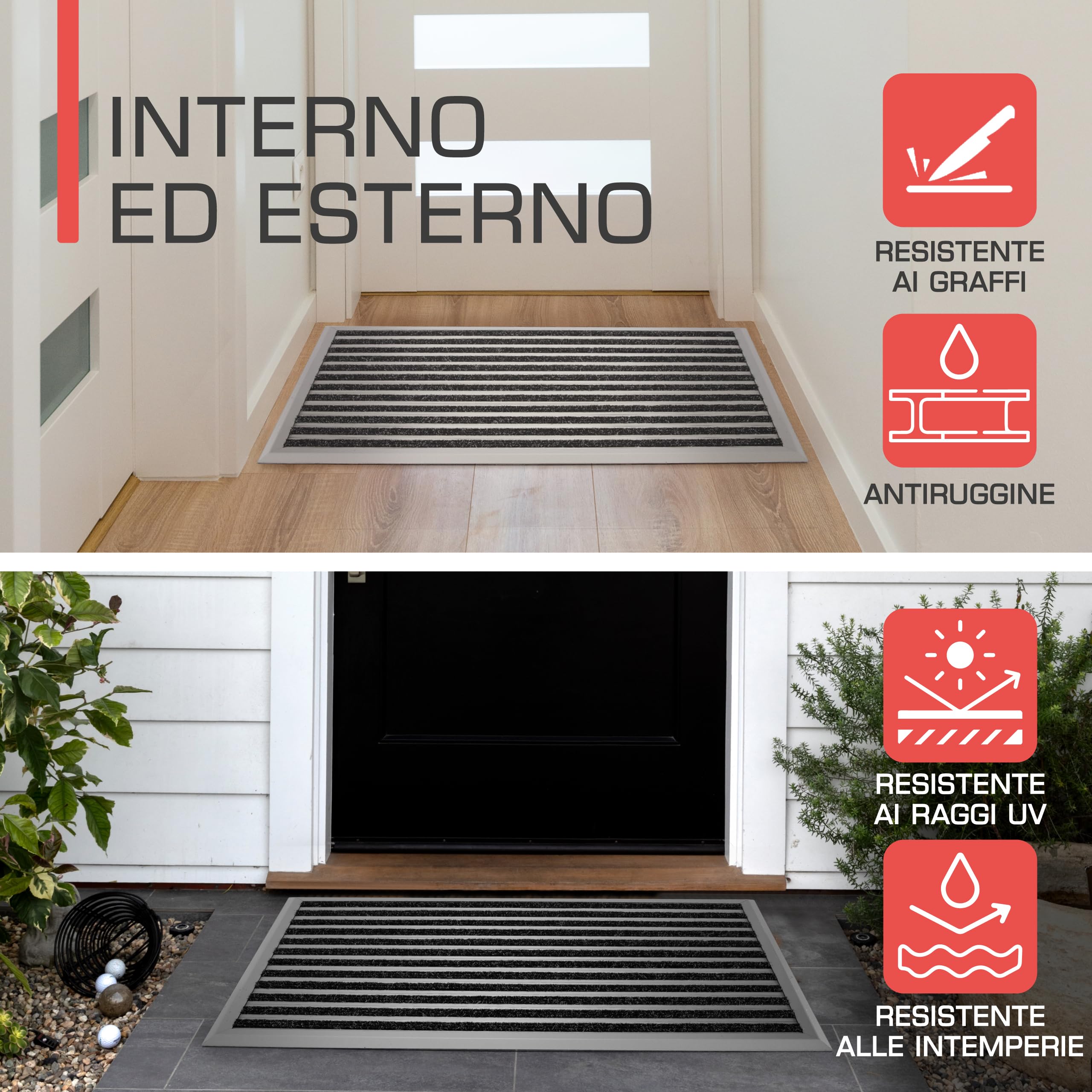 bomoe zerbino in alluminio XL antiscivolo antiruggine per porte d'ingresso | 60x90cm extra large resistente alle intemperie trattiene lo sporco larghe interni trattengono griglia battitappeto AluGant
