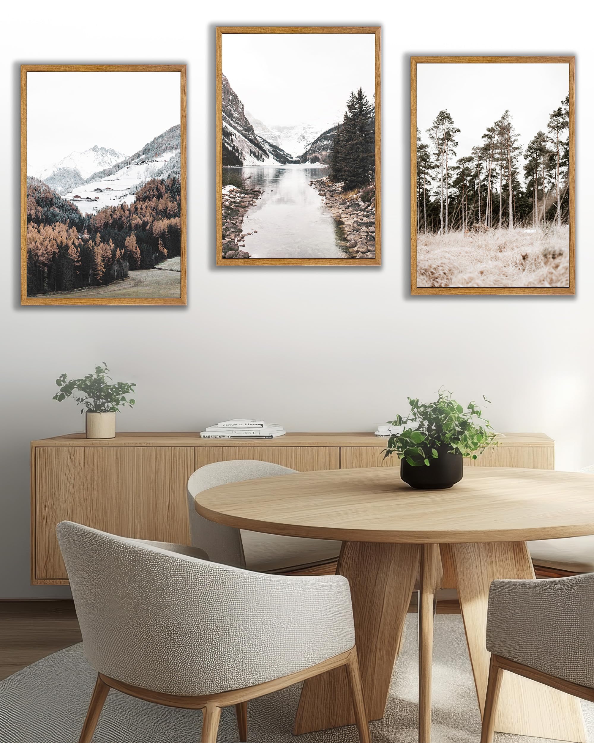 Lmovutcom Zestaw 3 drzew sosnowych, minimalistyczne bawełniane plakaty, duże nieoprawione płótno na ścianę, fotografia krajobrazu górskiego, nowoczesna estetyka botaniczna do salonu, sypialni, biura