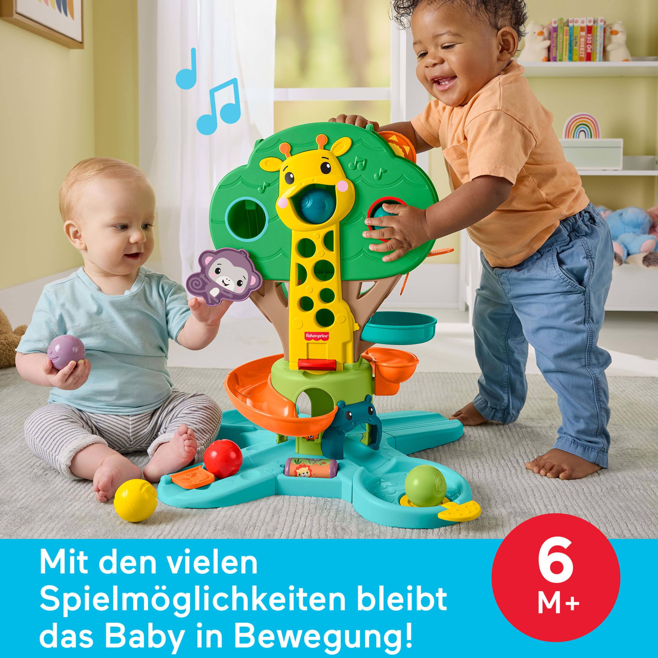 Fisher-Price Sitz-und-Spiel Dschungelbaum Musikspielzeug | Ball-Spielcenter, 6 Bälle, für Babys & Kleinkinder ab 6 Monaten, JPL82