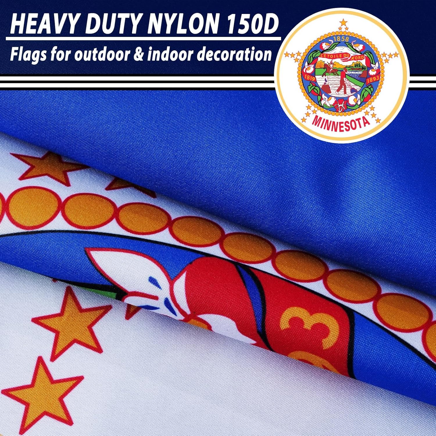 FLAGWIN Minnesota Flag 4x6 FT - 3 Ply Double Sided Polyester Flags with Brass Grommets - Vivid Color and Fade Proof State of Minnesota Flag 4x6 Outdoor