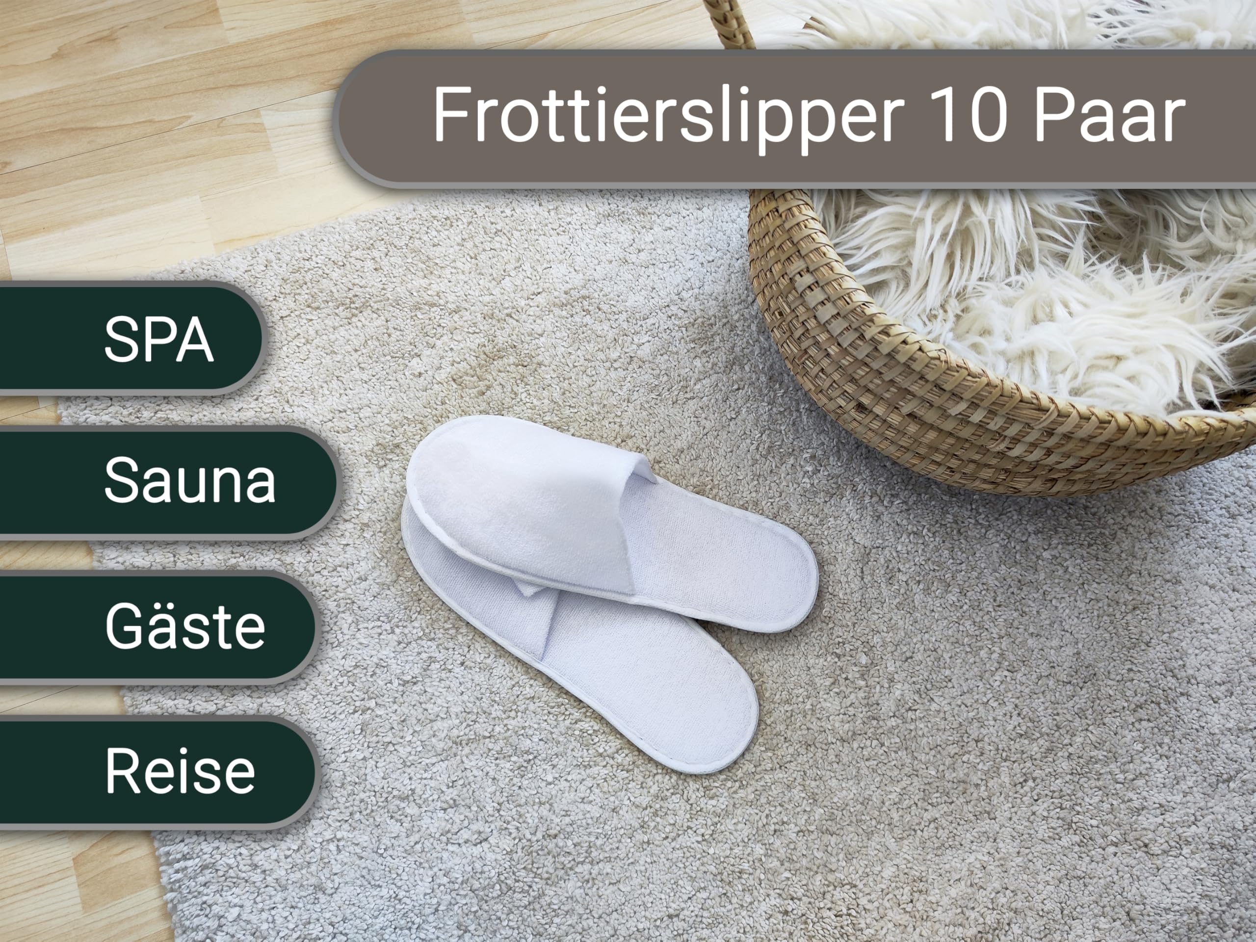 ZOLLNER 10 Paar Einwegslipper Gästehausschuh - Frottierslipper für Reise, Spa, Sauna und Zuhause - rutschhemmende Sohle - geschlossene Spitze - Einheitsgröße - Hotelqualität, 384