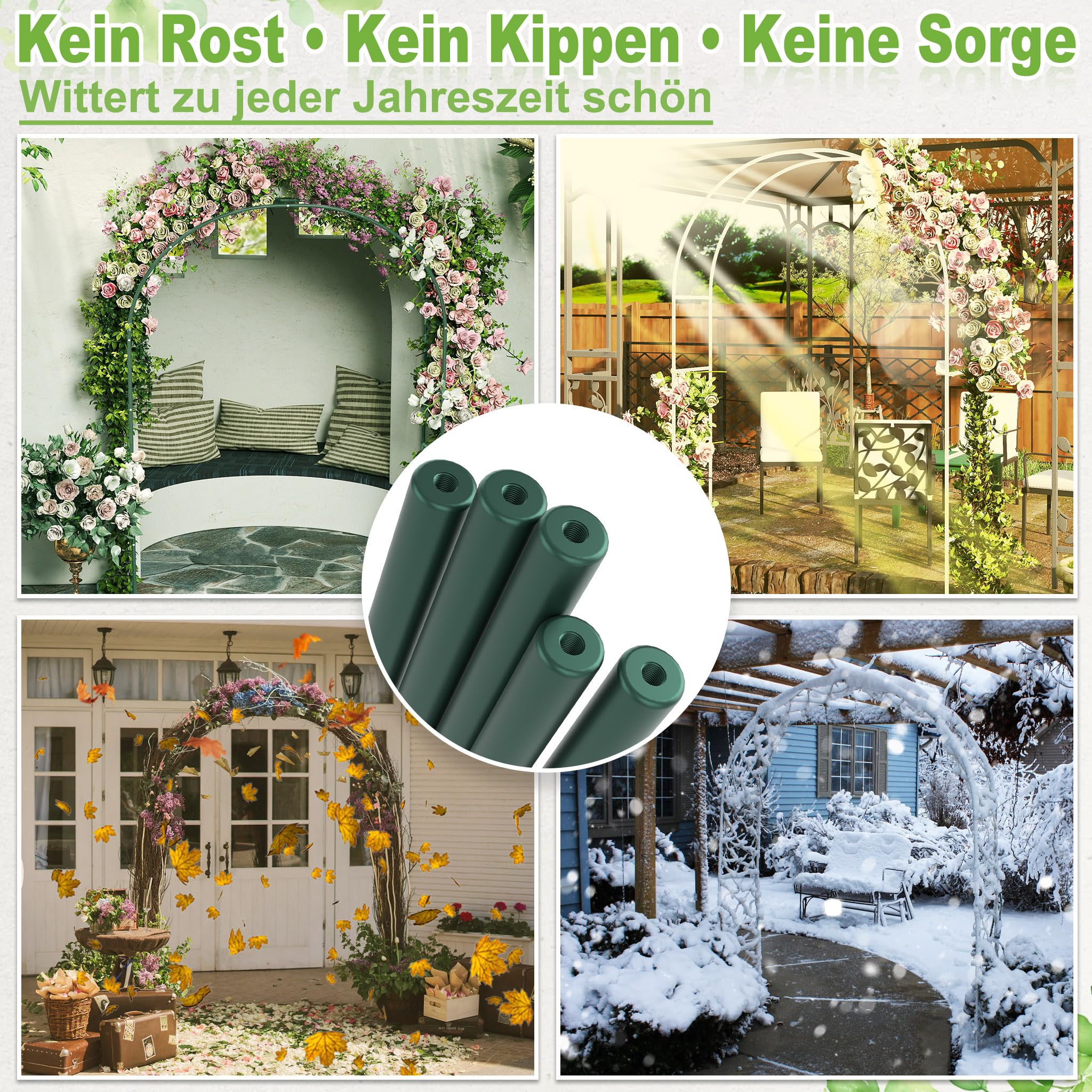 FIVMEN Arco per rose in metallo, 240 x 192 x 38 cm, resistente alle intemperie, per piante rampicanti e rose, colore: verde