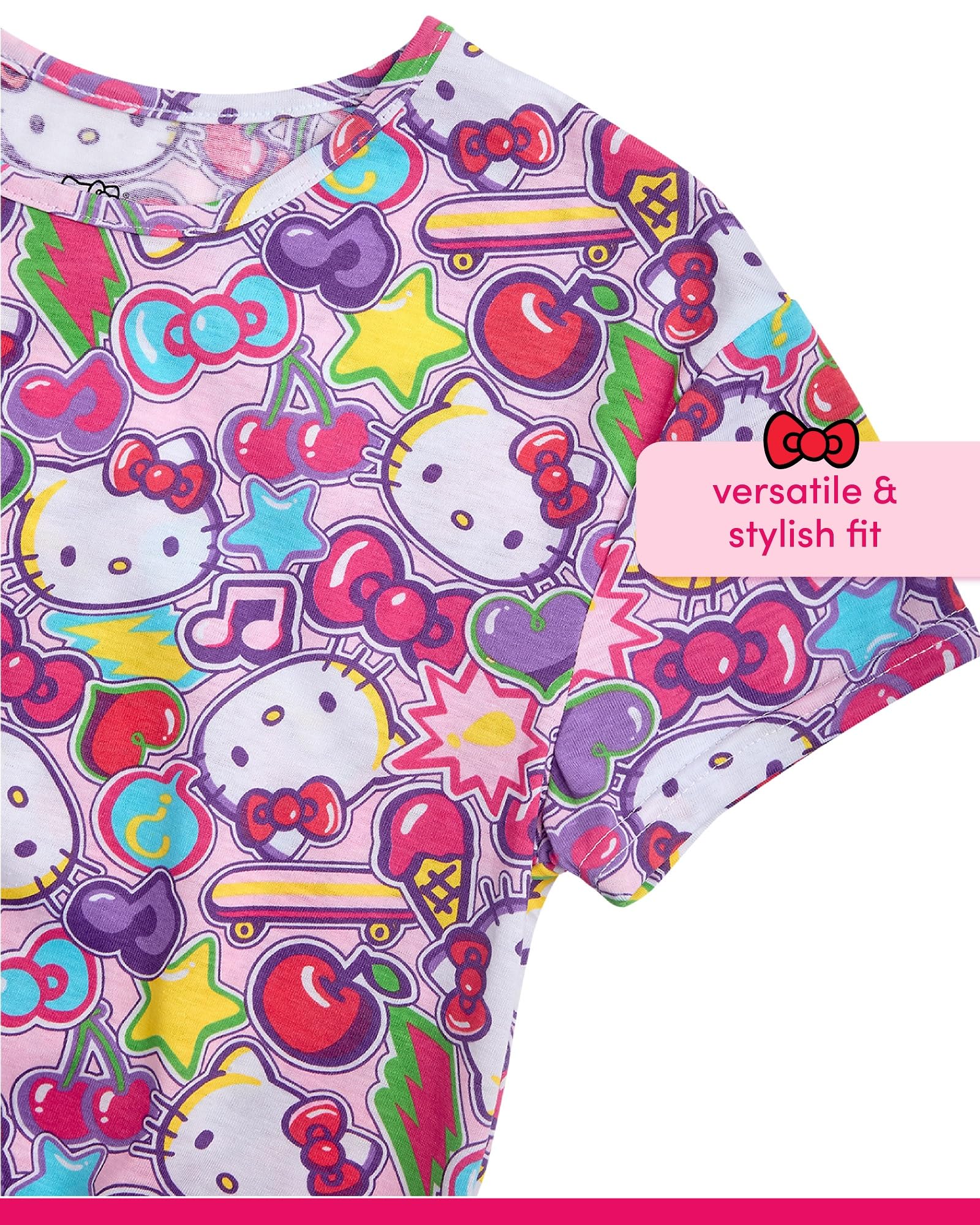 Hello Kitty Camisas para niñas – Camisetas de manga corta con cuello redondo y estampado gráfico para niñas (tallas: 4-12)