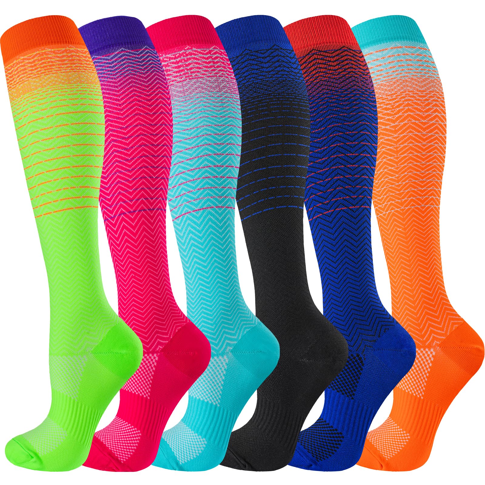 cerpite Compression Socks for Women &amp; Men 6 Pairs Knee High Compression Socks 20-30 mmhg Best for Running,Nurse,Travel