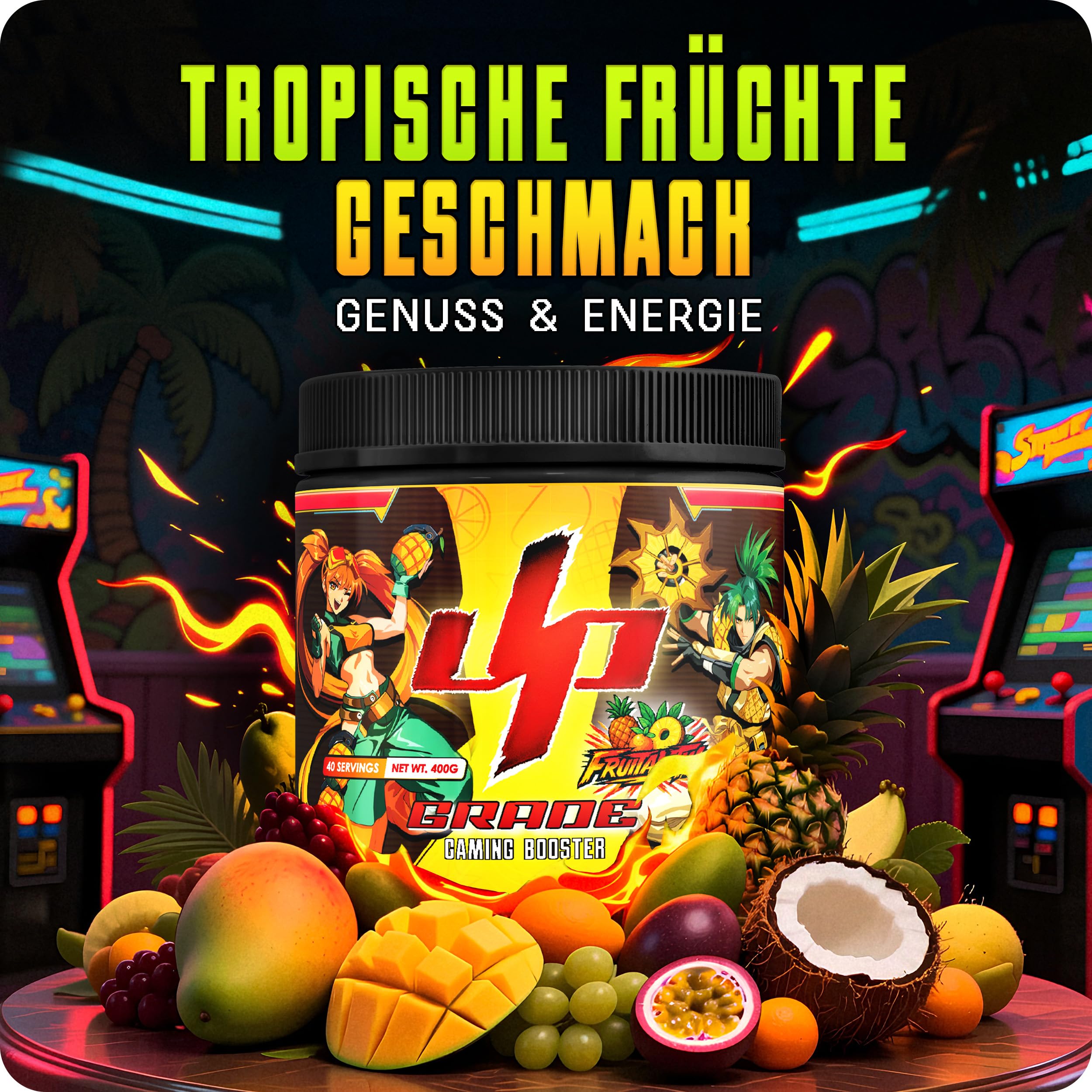 UP-GRADE Gaming Booster Bundle – Energy Drink Pulver für Fokus & Energie – 5 Sorten im Vorteils-Set – je 200mg Koffein, Vitamine & Magnesium – 5x40 Portionen (5x400g)
