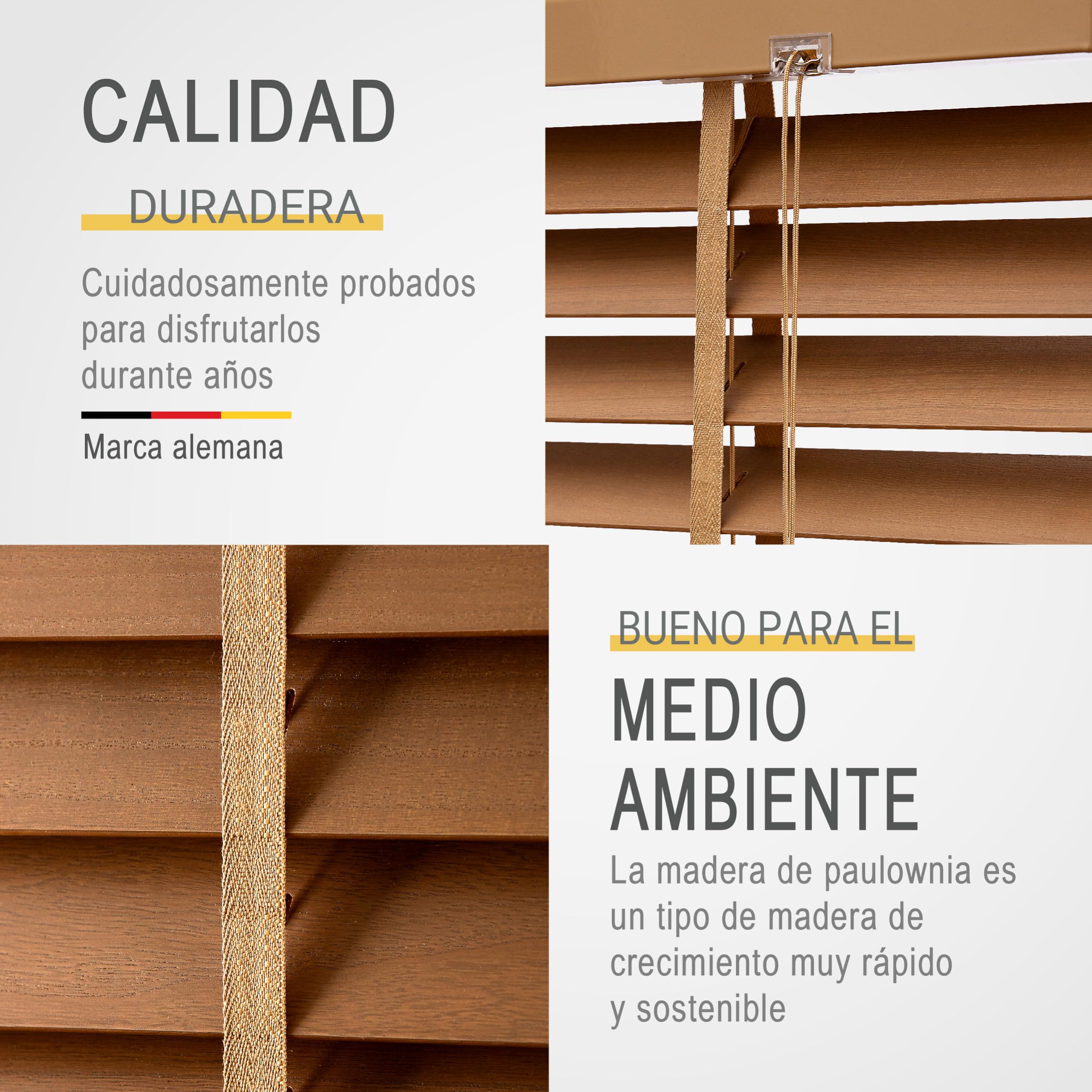 Sol Royal Persiana de Madera de 50 mm de Lamas Extra Anchas - Persiana para Ventana de 70x250 cm de Madera de fácil instalación en Pared y Techo - Roble - BE5
