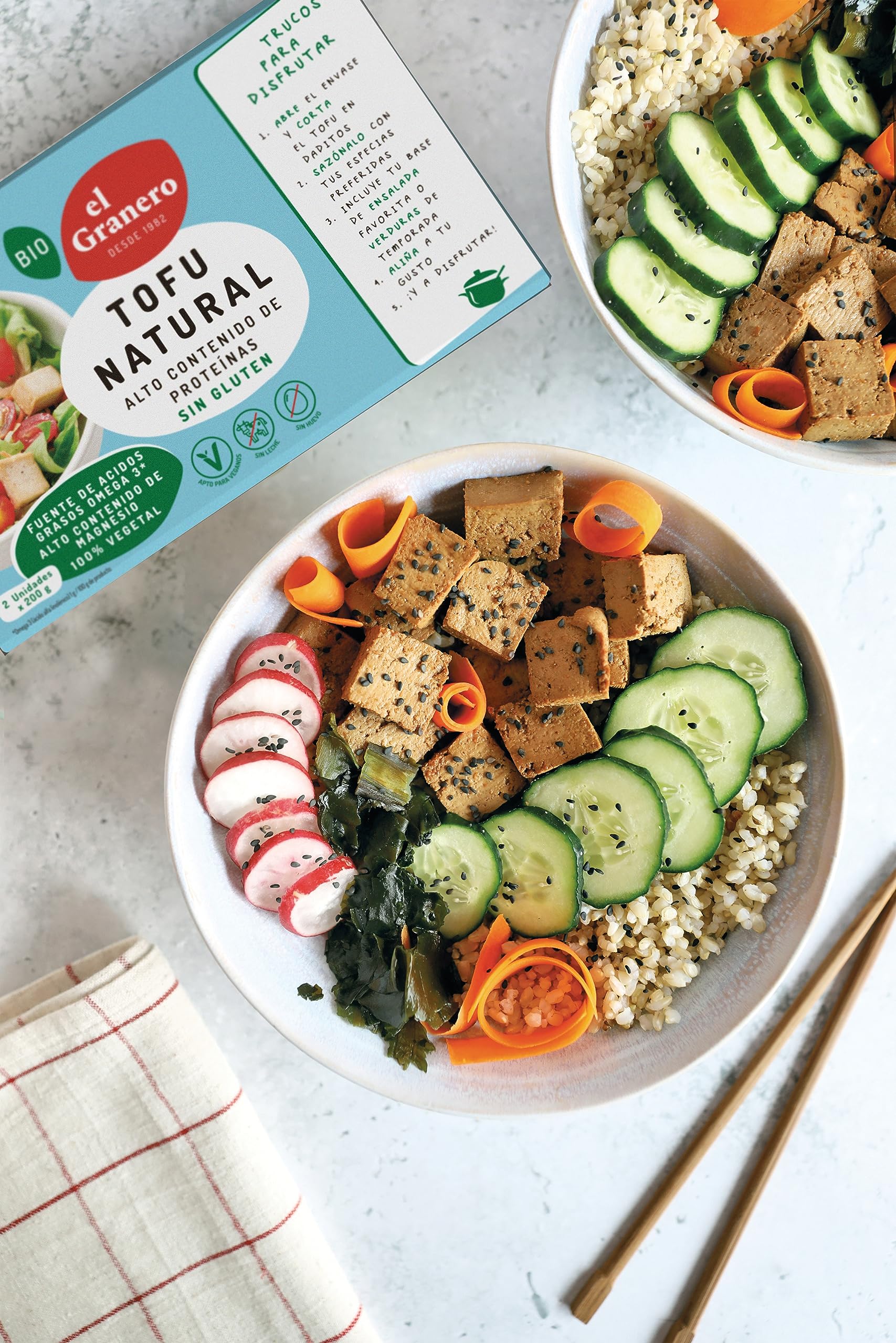El Granero Integral - Tofu Natural - 2 Unidades de 200 g - Fuente de Proteínas y Ácidos Grasos Omega-3 - Rico en Magnesio - 100% Vegetal - Sin Gluten - Apto para Veganos
