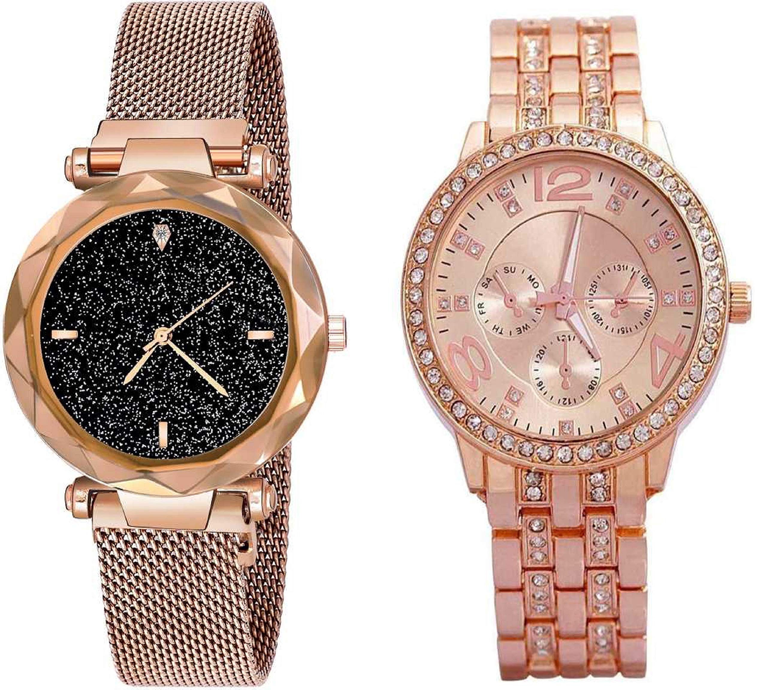 BID Multi Colour DIal Analog Womens & Girls Watch (Black magnt+Rose Gold dot Bracelet) (B0928MZ2SW) Amazon Price History, Amazon Price Tracker