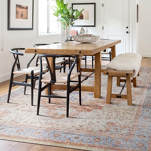 Vista 87 de Alfombra moderna de estilo bohemio para sala de estar, lavable, desgastada, con patrón de medallón de damasco, para sala de estar, hogar, oficina