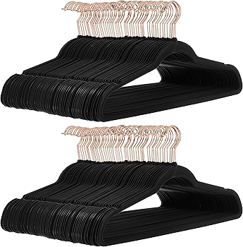 亚马逊基础款 天鹅绒防滑西装衣架 黑/玫瑰金