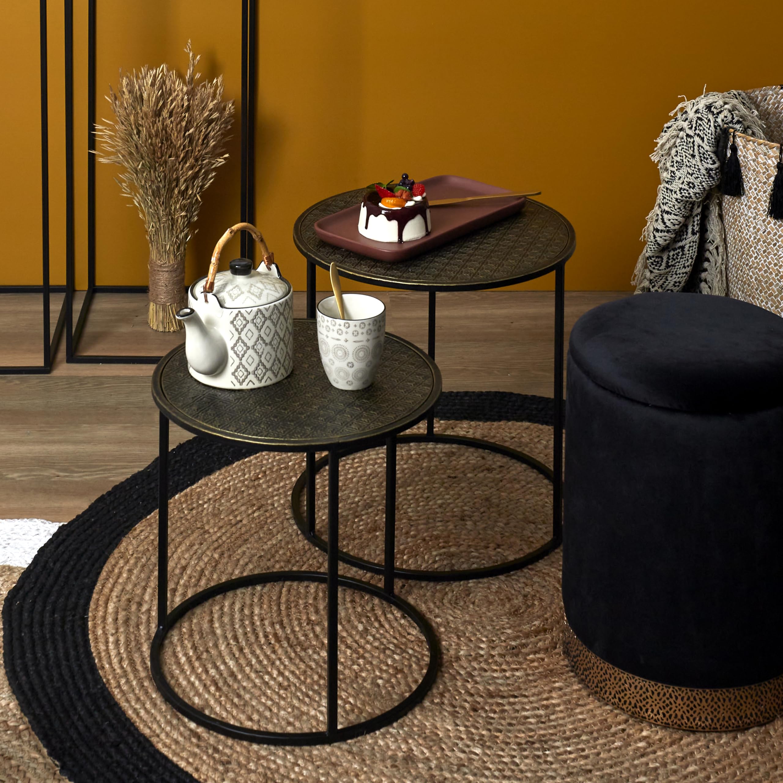 HOME DECO FACTORY - Lot de 2 Tables Gigognes Métal Martelé Mirage - Dimensions : Small 35 x 35 cm - Tall 40 x 40 cm