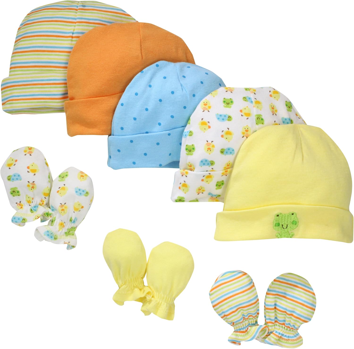 GERBER Unisex-Baby 9 Piece Cap (0-6M) and Mitten (0-3M) Bundle