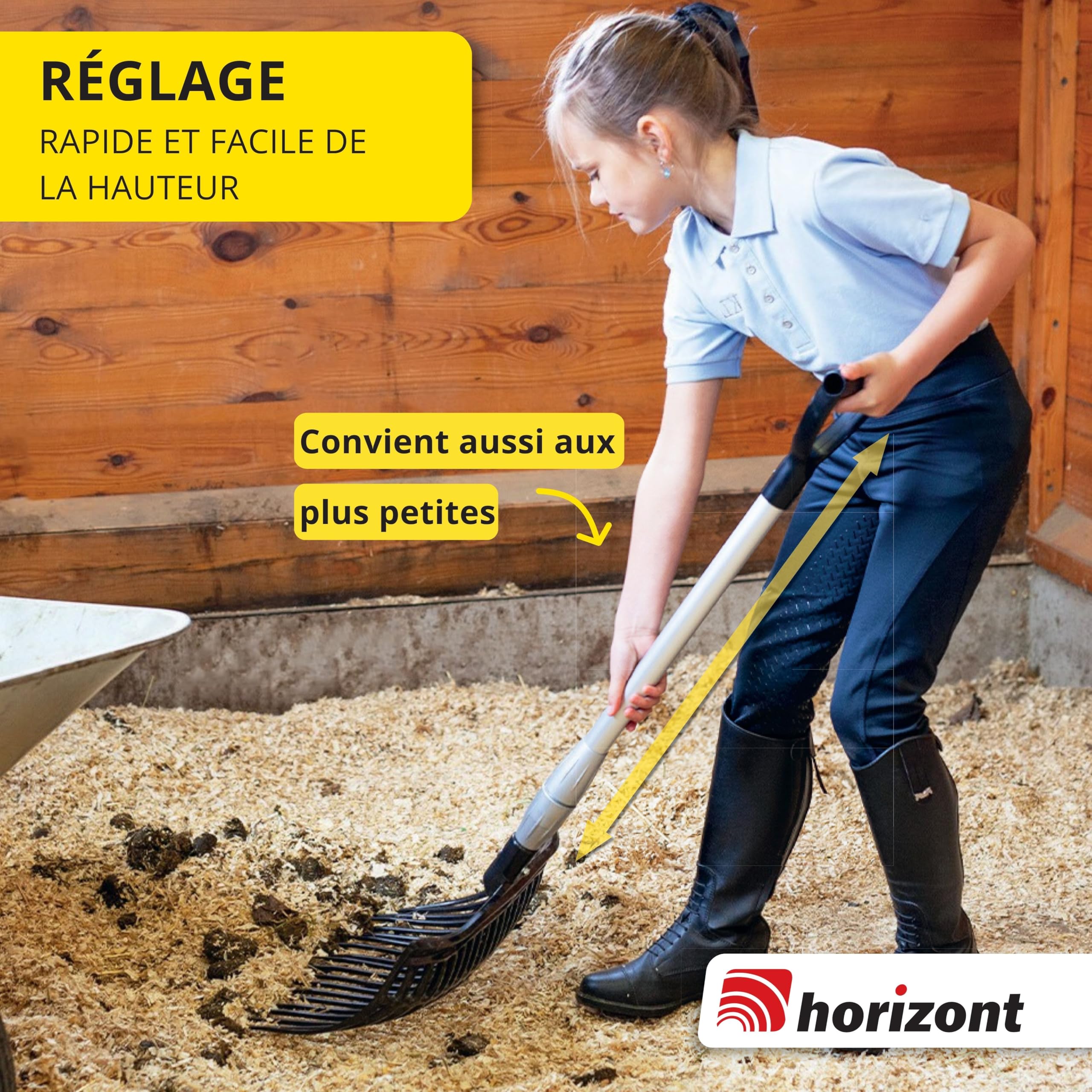 horizont Fourche suédoise avec manche en aluminium réglable 75–115 cm – fourche à fumier légère et robuste pour enfants et adultes – ergonomique et résistante aux intempéries