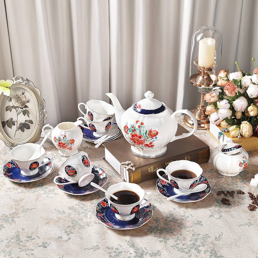 食器  tea set Amazon.com | fanquare 21 Piece Old Victorian Porcelain Tea