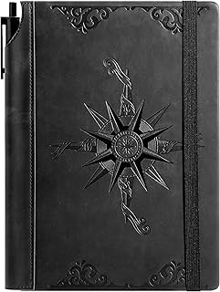 CAGIE Notizbuch A5 Leder Liniert, Hardcover Tagebuch mit Stift, Vintage Relief Tagebuch für Männer, 288 Seiten 100 GSM Papier, Reisetagebuch, für Büro & Tagesnotizen, Schwarz