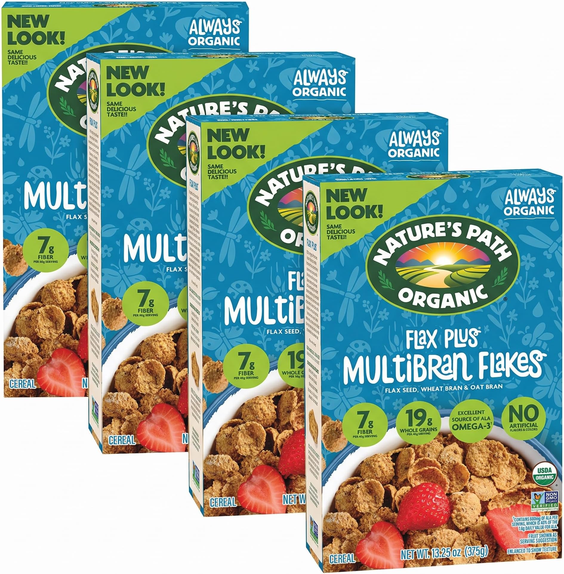 Nature's Path Organic Flax Plus Multibran Flakes Cereal, 13.25 oz, Non-GMO (Pack of 4)