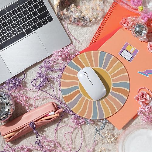 Miniatura 3 de Alfombrilla de mouse redonda vintage para videojuegos, estilo bohemio, retro, arcoíris, amanecer, atardecer, para escritorio, hogar, oficina,