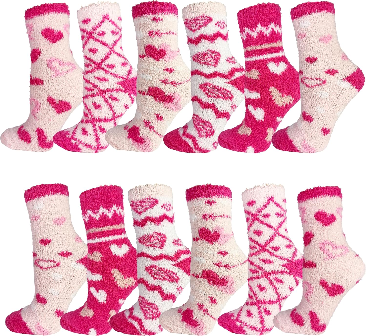 Womens Fuzzy Socks, 12 Pairs Cozy Winter Warm Plush Soft Fluffy Microfiber Comfort Sock Bulk Pack