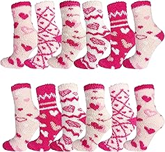 12 Pairs Fuzzy Socks for Women, Soft Fluffy Cozy Thick Warm Winter Holiday Stocking Stuffer Bulk Pack