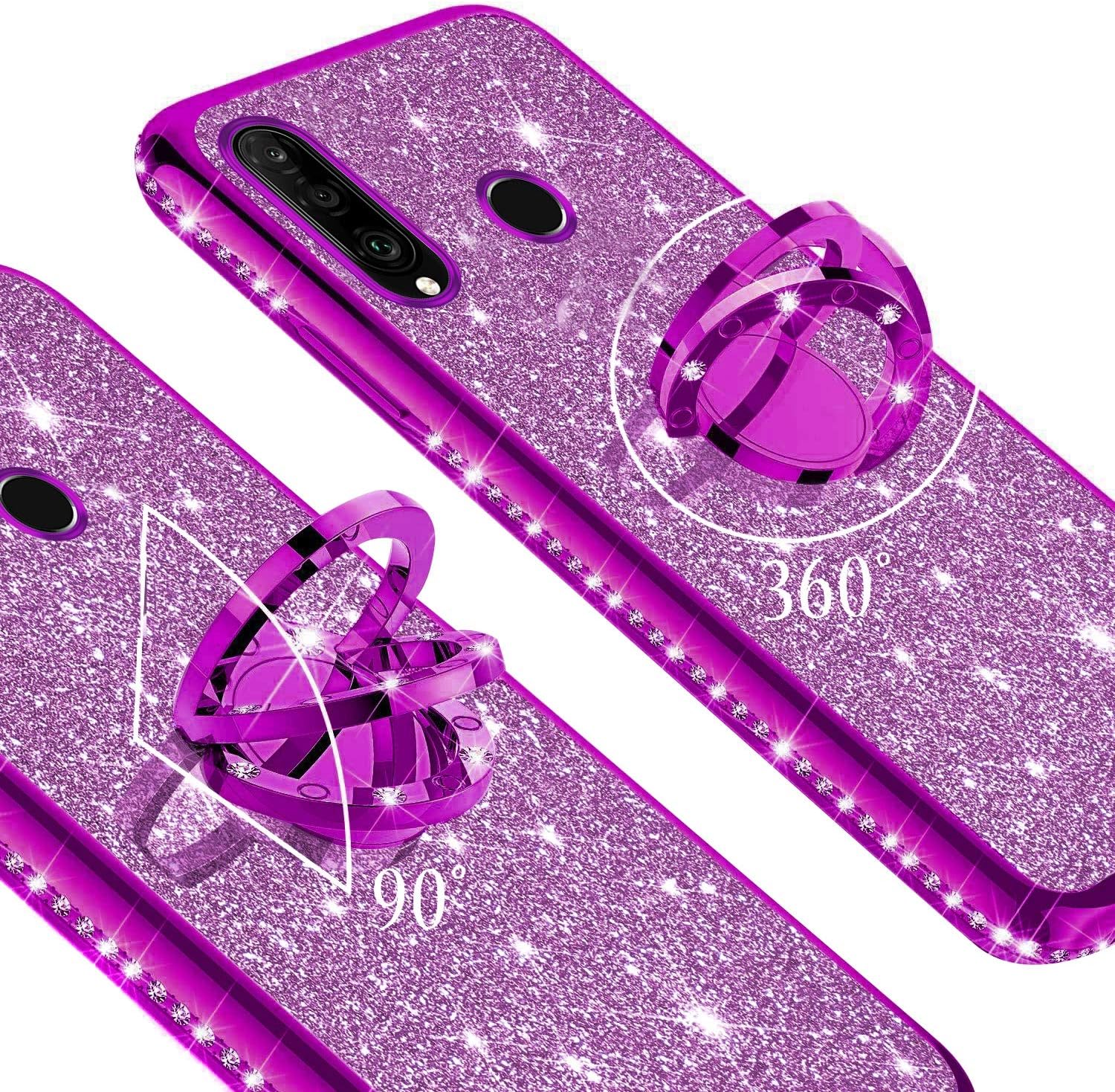LEMAXELERS Custodia Portafoglio Per Huawei P30 Lite, Con Strass, Chiusura Magnetica, 3 Slot Carte, Gatto E Cane, Protezione Antiurto, Flip Cover Rosa Gatto