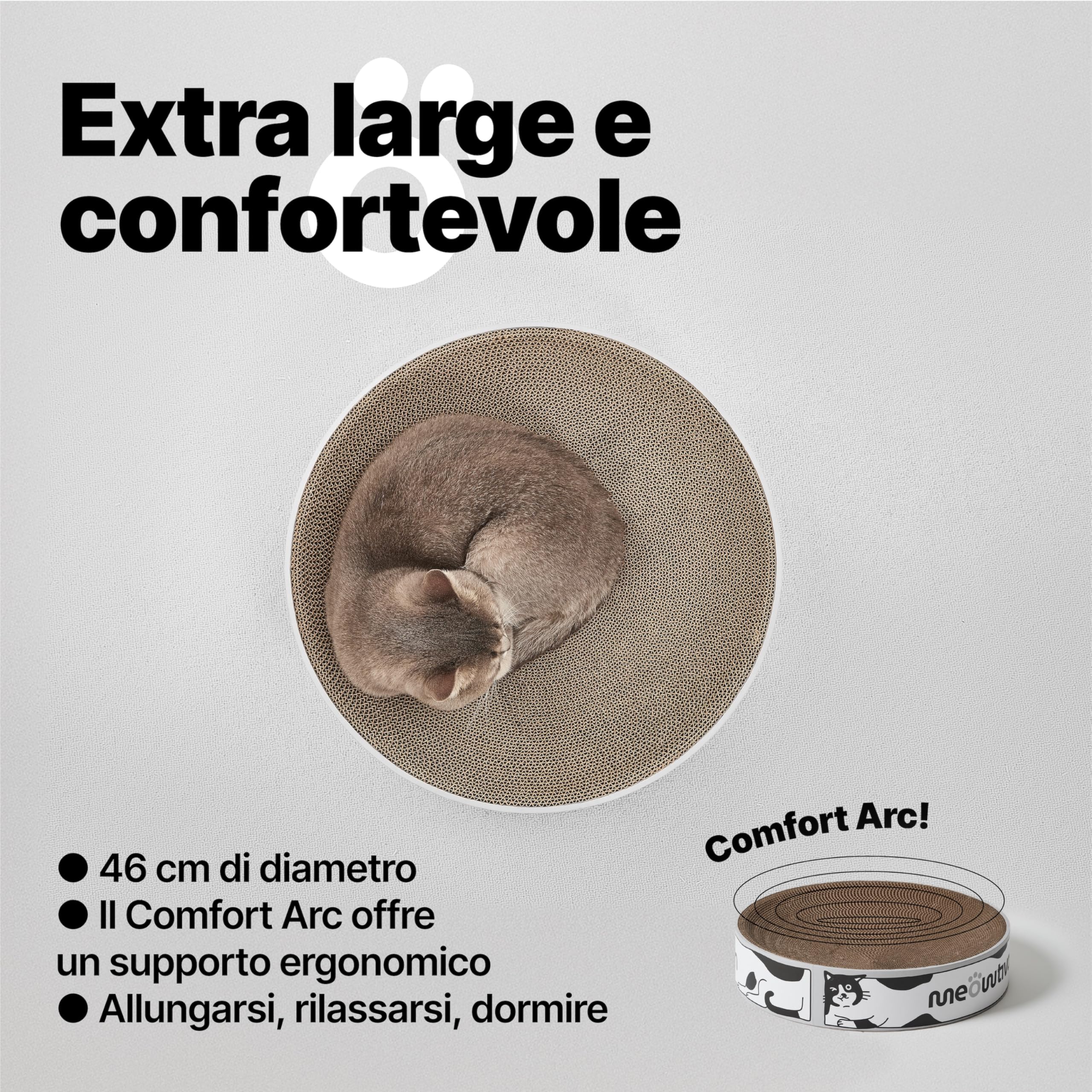 Lettino tiragraffi per gatti, tiragraffi in cartone, rotondo XL 46 cm | Tiragraffi premium in cartone riciclato 2-in-1, ampia superficie di riposo per gatti di tutte le taglie, con erba gatta