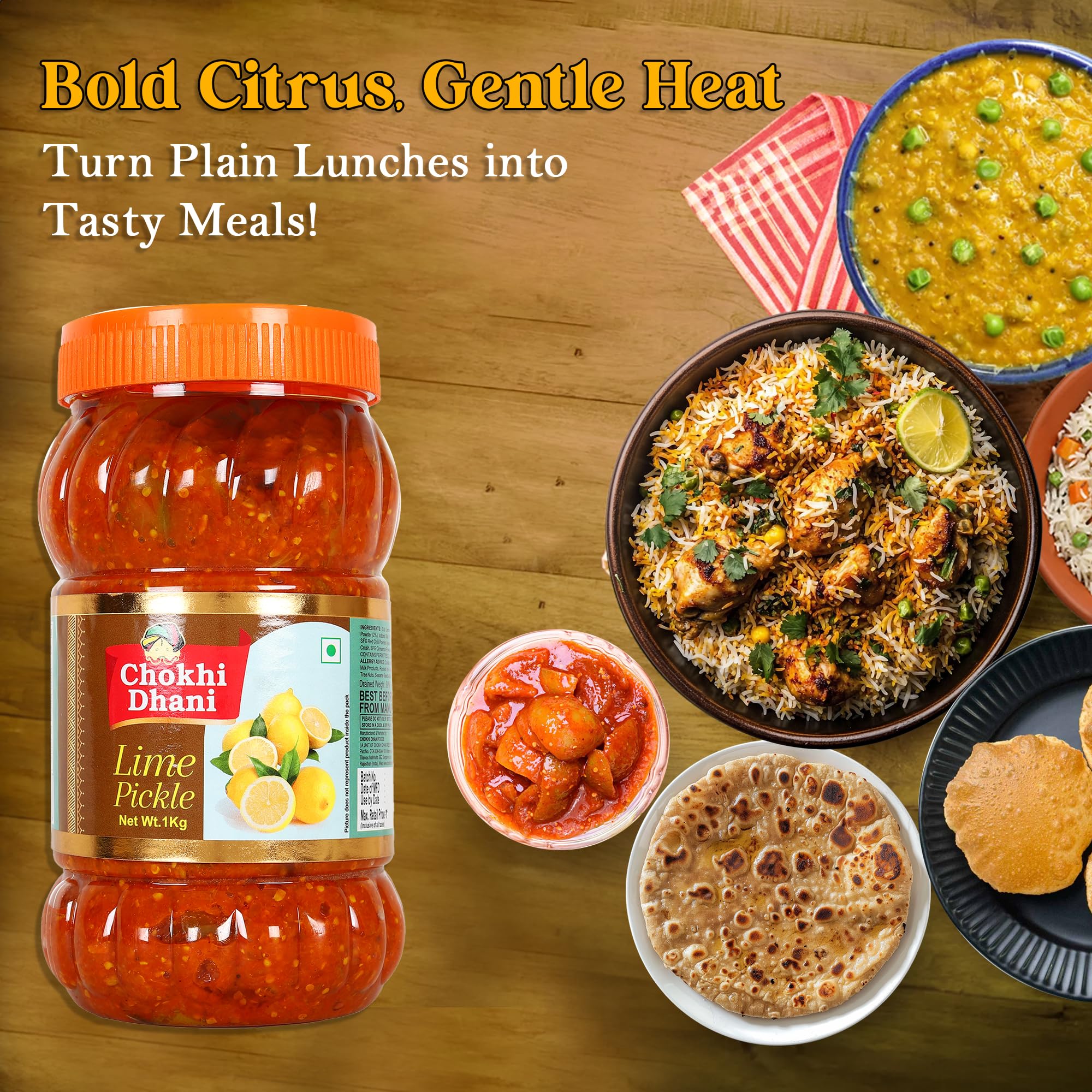 Chokhi Dhani Lime Pickle 1kg | Traditional Nimbu Achar | Spicy Tangy Lemon Pickle | Homemade Style Indian Achar | Oil Free | No Onion No Garlic | Khatta Chatpata Taste 2