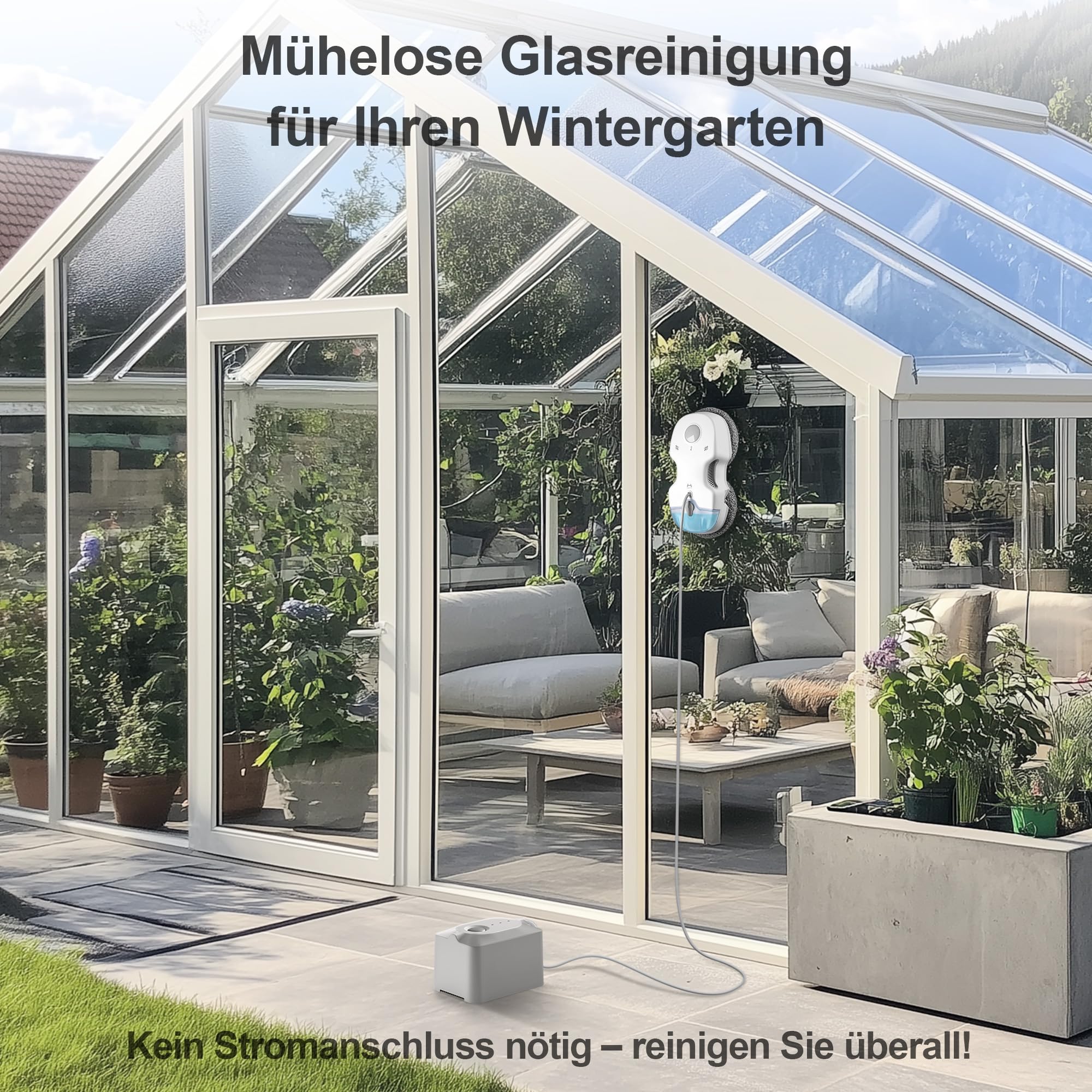 Hutt S7 Plus Fensterputzroboter Akku kabellos, Abnehmbarer Akku, 60 Min Laufzeit, 6500 Pa Saugkraft, 3D schwebendes Doppelpad, automatischer Fensterreiniger mit Sprühfunktion, 80 ml Tank, Koffer