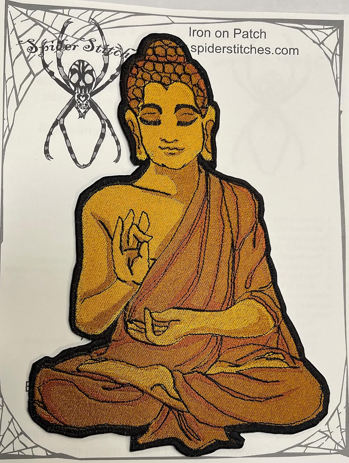 Large Peaceful Golden Zen Buddha Iron on Patch or Sew on Patch Applique