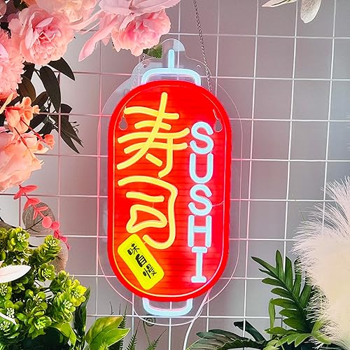 Miniatura 9 de Letrero de Neón de Sushi Japonés, 寿司 Luces de Neón Arte de Pared Colgante Decoración para Restaurante de Estilo Japonés Cueva de Hombre Bar Club