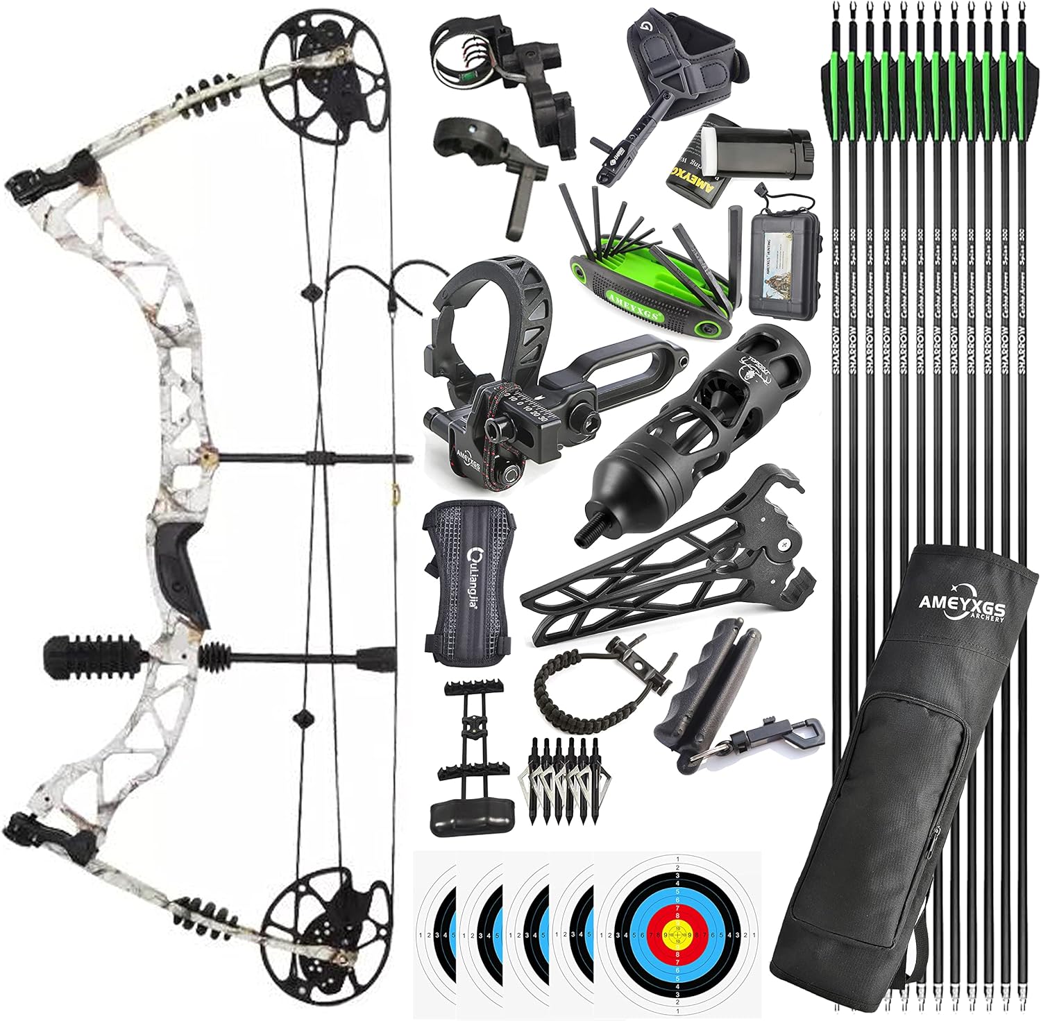 ZSHJGJR Compound Bow Set, Draw Weight 35-70lbs Adjustable,Hunting&Targeting,Compound Bow and Arrow Set,Draw Length 16-30",up to IBO 320FPS,Package with Archery Hunting Accessories