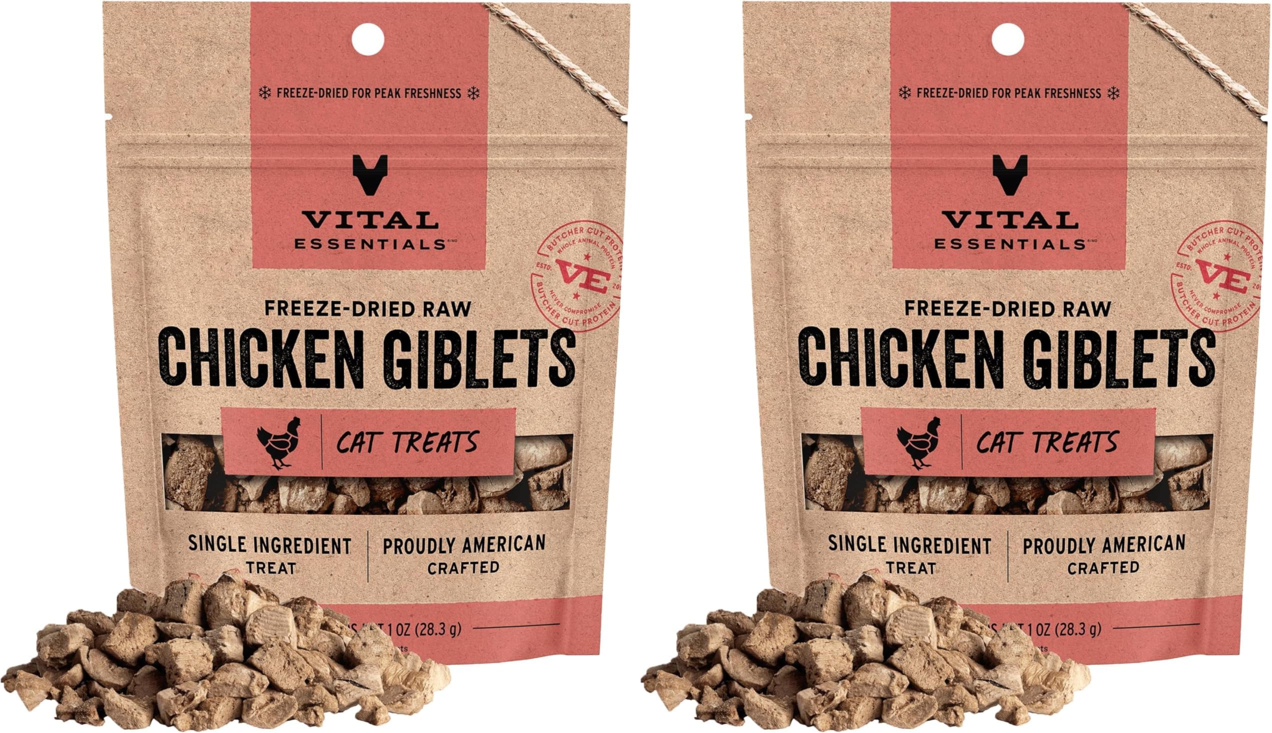 Vital Essentials Freeze Dried Raw Cat Treats | Chicken Giblets | 1 oz | Pack of 2