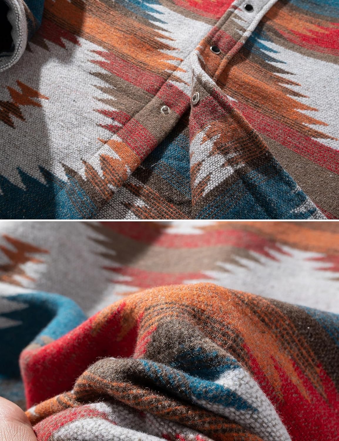 FindThy Men’s Brushed Flannel Shirts Ethnic Aztec Print Button Up Lapel Tribal Shirt Jacket Shacket - Image 2