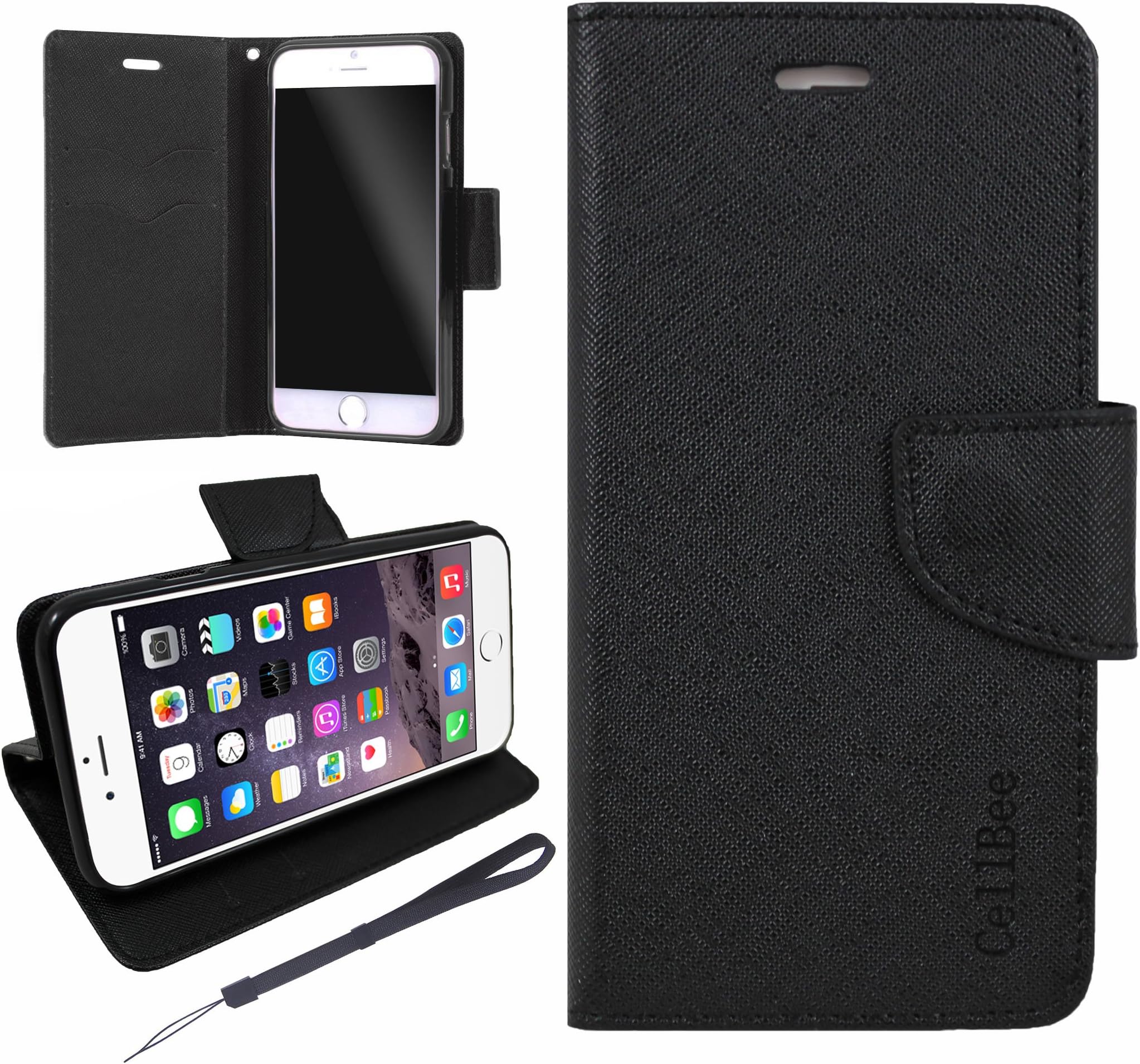 CellBee® [Candy Crush]Apple iPhone 6 Plus 5.5 Inch Magnetic Premium PU Leather Wallet Flip Case Cover with Built in Stand,Card Slots for Apple iPhone 6 Plus 5.5 Inch W/Free Strap (Black)