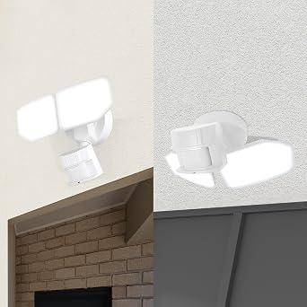 30W LED Motion Sensor Security Light Outdoor, 180 Degree, 2600 LM, 5100 K, ETL Water Resistant, 2 Head Adjustable Motion Sensor Outdoor Detector Light for Patio, Garage, Porch (White)
