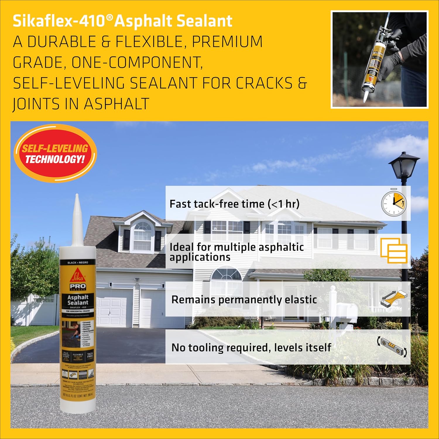 Sika 12-Pack Gray Self-Leveling Driveway Crack Sealant and Black Asphalt Driveway Crack Filler - 9 fl. Oz