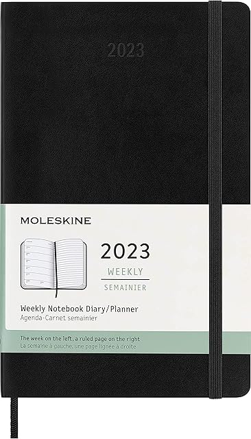 Moleskine Weekly Planner 2023, 12-Month Weekly Diary, Weekly Planner and Notebook, Soft Cover, Large Size 13 x 21 cm, Colour Black