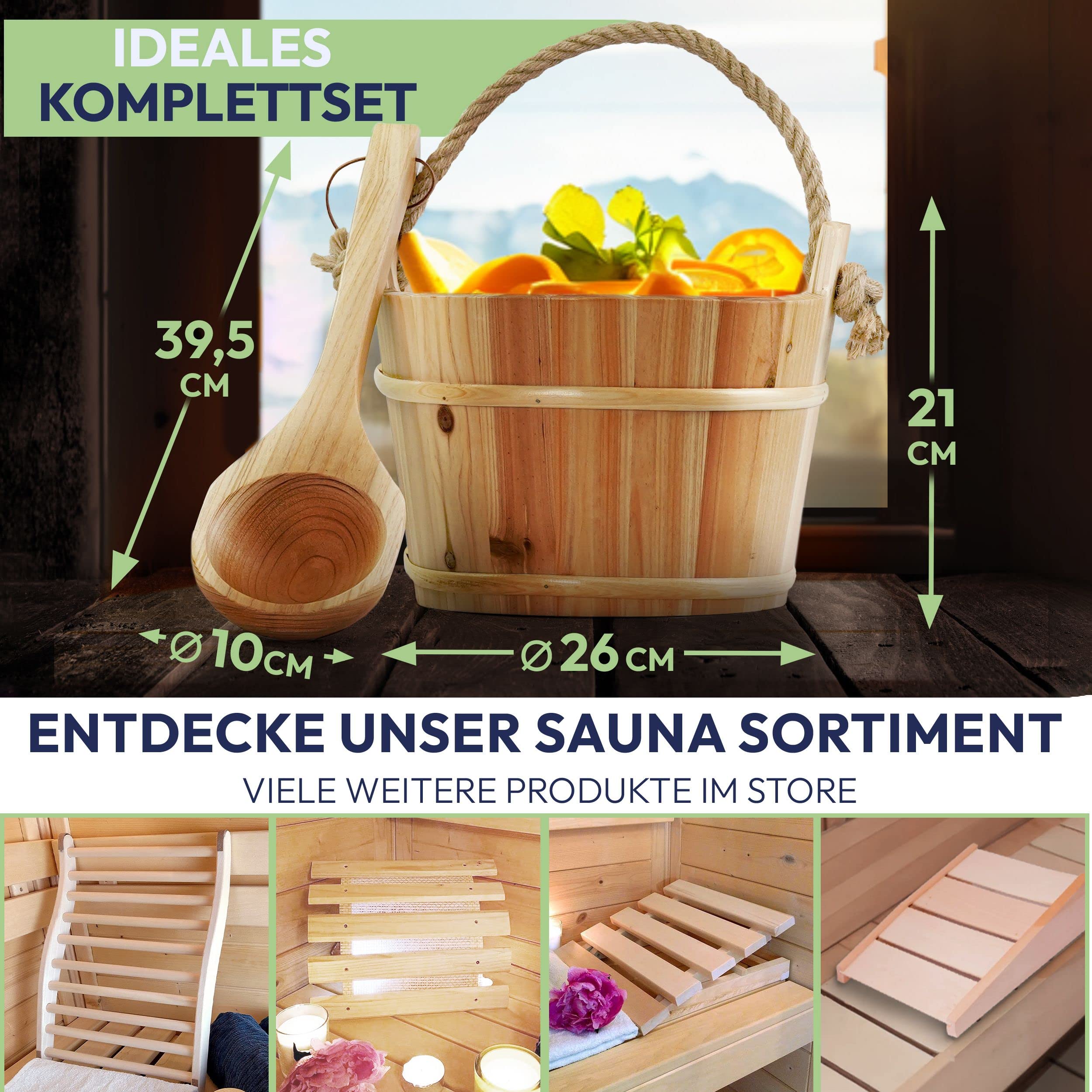 Kela Saunakübel Ø21 cm mit Holzkelle aus hochwertiger Fichte Sauna-Set incl. Kunststoffeinsatz
