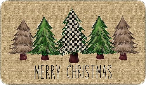 TREWAVE Tapete decorativo con árboles de Navidad, decoración de temporada, tapete de cocina de Navidad, tapete de baño para interior y exterior,