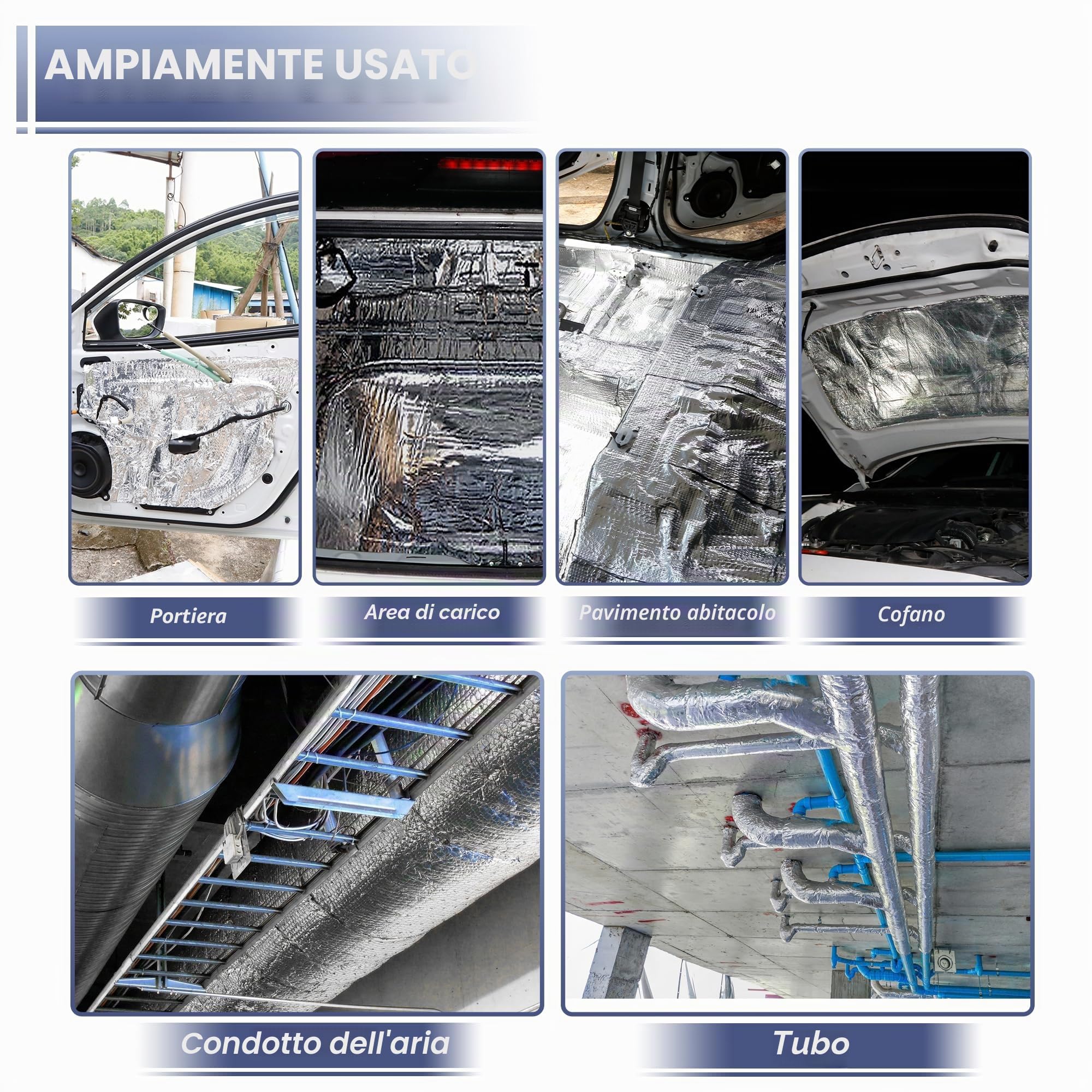 QUARKZMAN Tappetino Insonorizzante In Alluminio Per Cofano Auto 1pc | Argento, 1 Pezzo, Schiuma A Cellule Chiuse, Foglio Di Alluminio, 200x50cm, 10mm, Cofano, Parafango, Copertura Motore