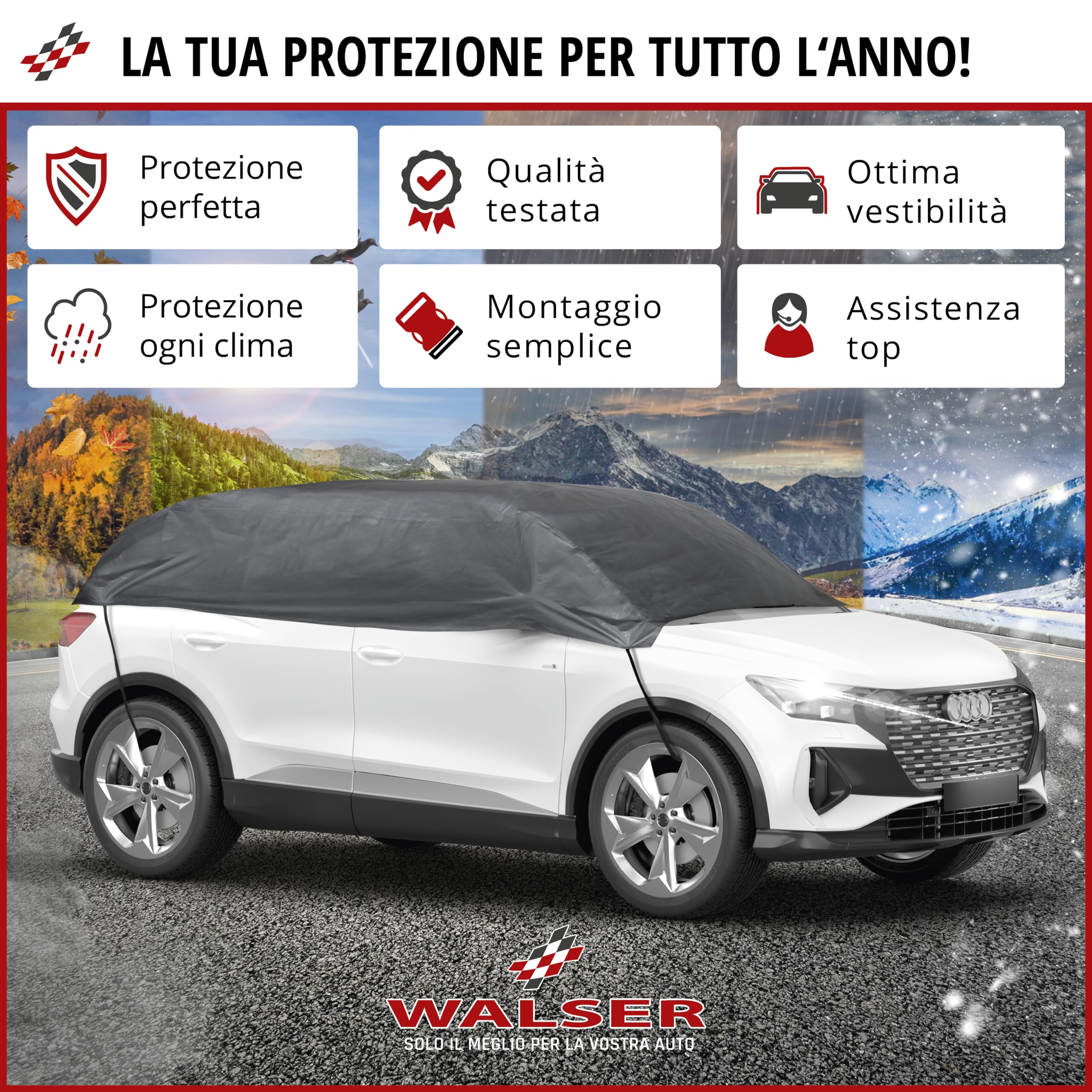 WALSER Telone per auto All Weather, 100% telone per auto resistente alle intemperie, Copertura veicolo mezzo garage Misura 2 Veicolo grigio