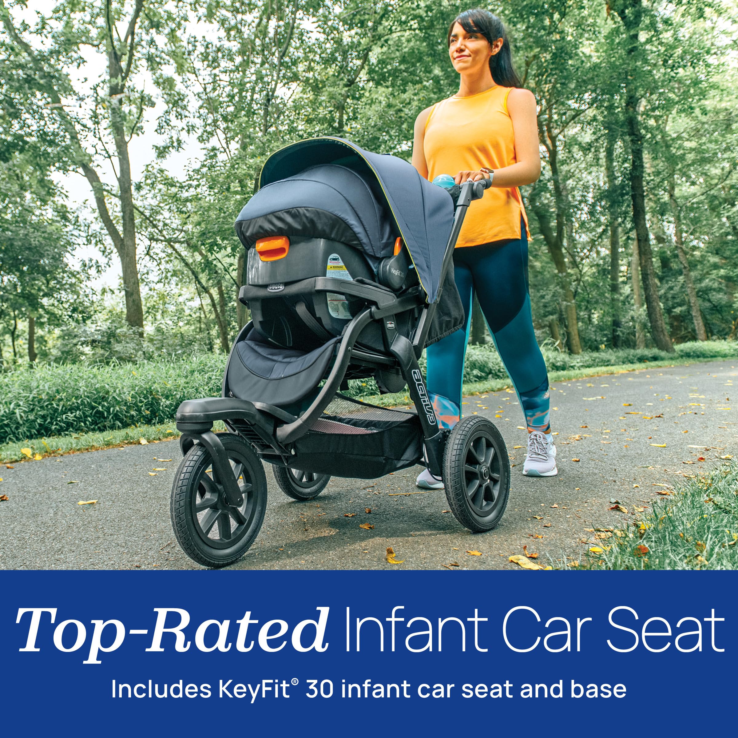 Chicco Activ3 Jogging Stroller Travel System, Includes Chicco KeyFit 30 Infant Car Seat with Base, Lightweight Aluminum Frame, Stroller and Car Seat Combo, Baby Travel Gear | Solar/Grey