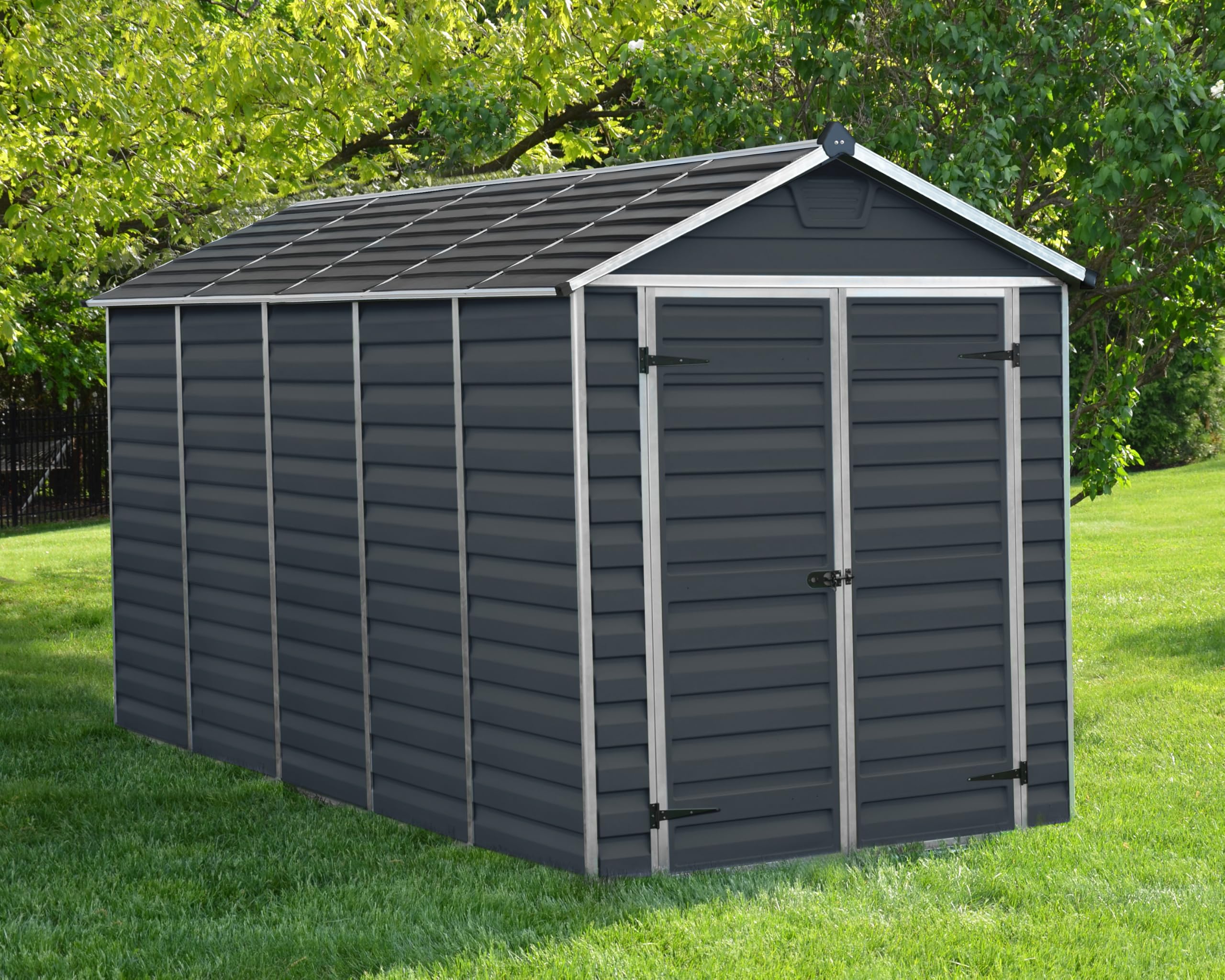 Canopia by Palram Gerätehaus Garten Skylight 6x12 Geräteschuppen Metall 185 x 379 cm Midnight Grey Polycarbonatplatten rostbeständig UV-Schutz