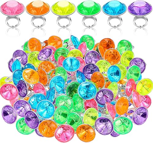 Sureio 150 anillos de plástico con diamantes de imitación, varios colores, anillos falsos, anillos de joyería a granel, regalos de despedida de