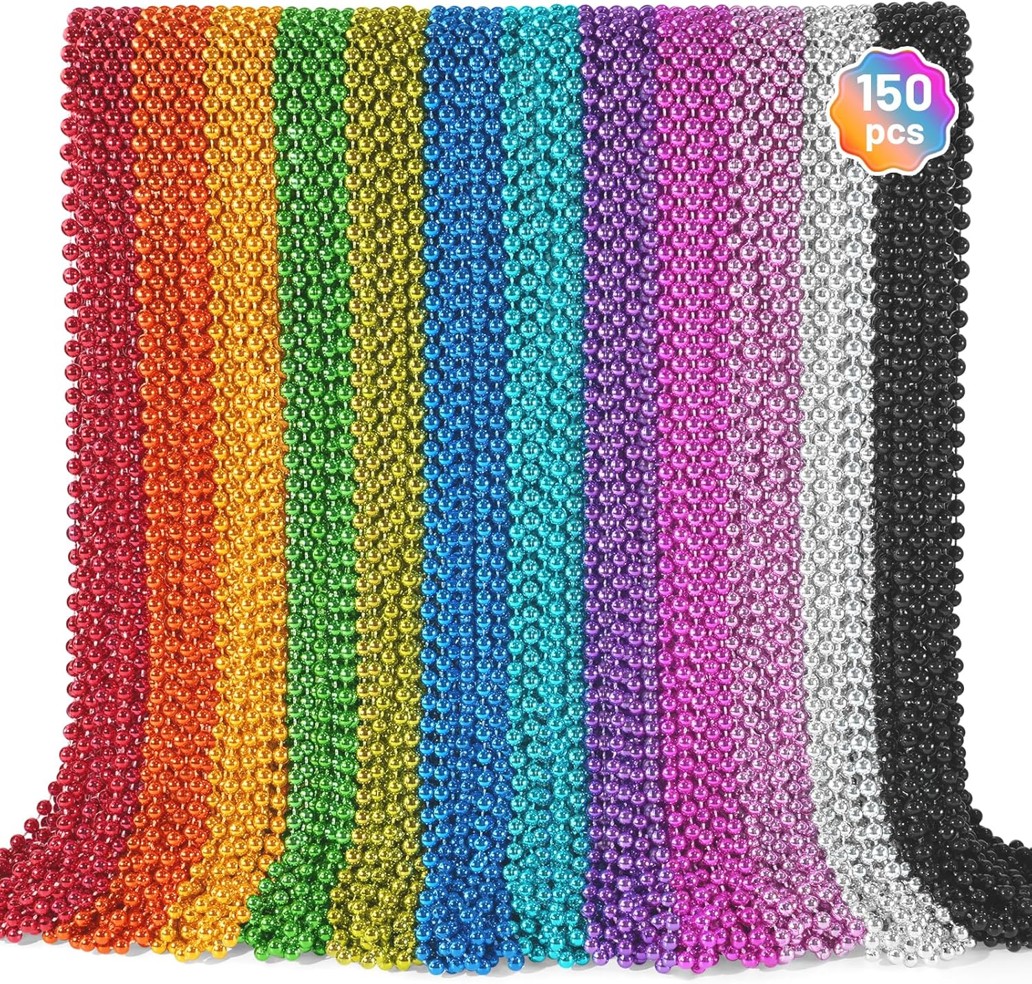 YAXINRUI 150PCS Mardi Gras Beads, Party Beads Necklaces for Mardi Gras, Christmas, St. Patrick's Day, Beads Party Favors Throw Bead Accessories in 10 Colors