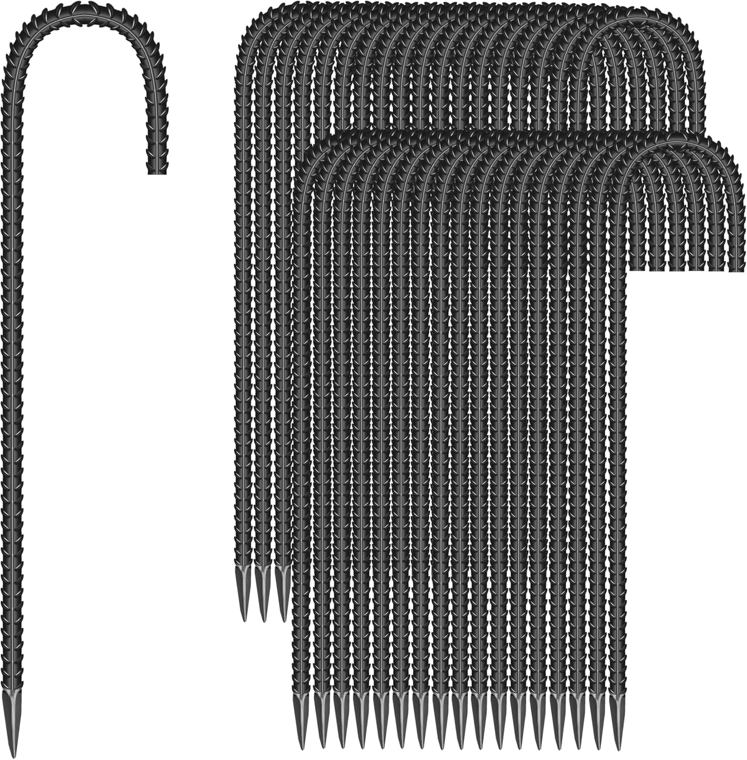 36 Pieces 12-Inch Garden Ground Stakes Galvanized Steel J Shape Hook Rebar Stake - Heavy Duty Anchors for Tents, Position Kits,Fences, and Trampolines